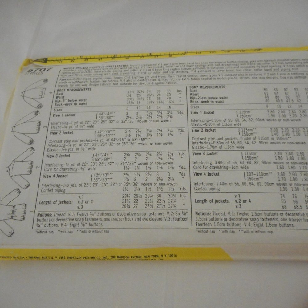 Vntg Simplicity Jacket uncut sewing pattern 5707 - Picture 2 of 2